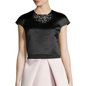 NWT Milly Duchess Satin Formal Beaded Jewel Crop Top Cap Sleeves Size 10